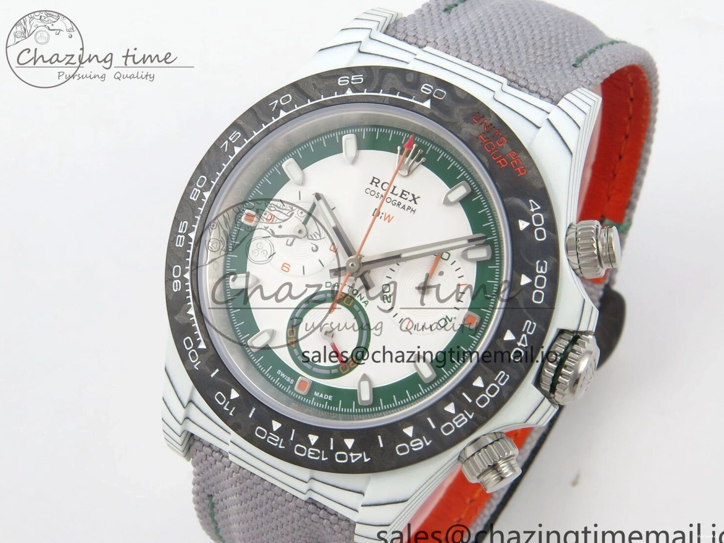Grey Carbon Edition DIW on and White A7750 Nylon Case Daytona Strap Dial Bezel Green DIWF 0403